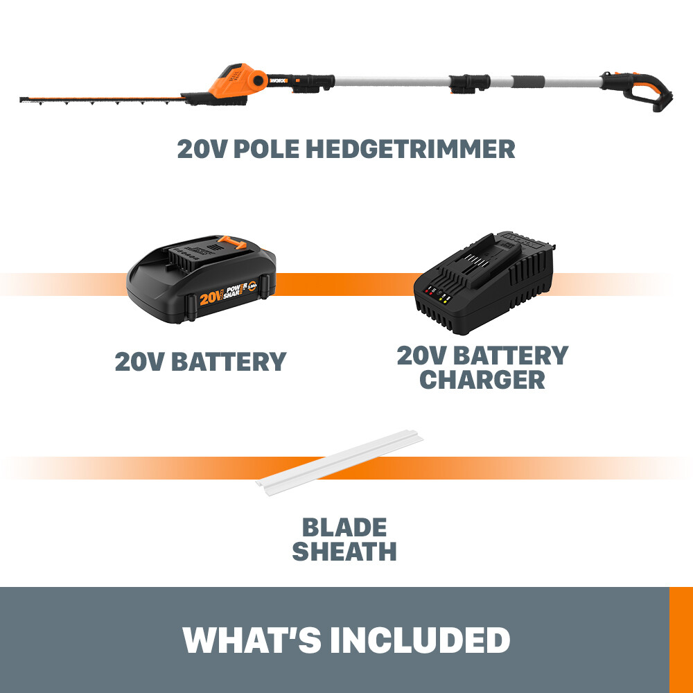 WORX WG252 Cordless 20V 2-in-1 Hedge Trimmer w/ Attachment Capabilities