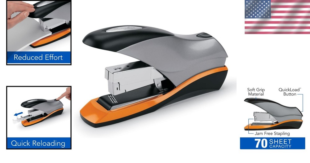 Sleek Silver and Black Stapler, 70 Sheet Capacity