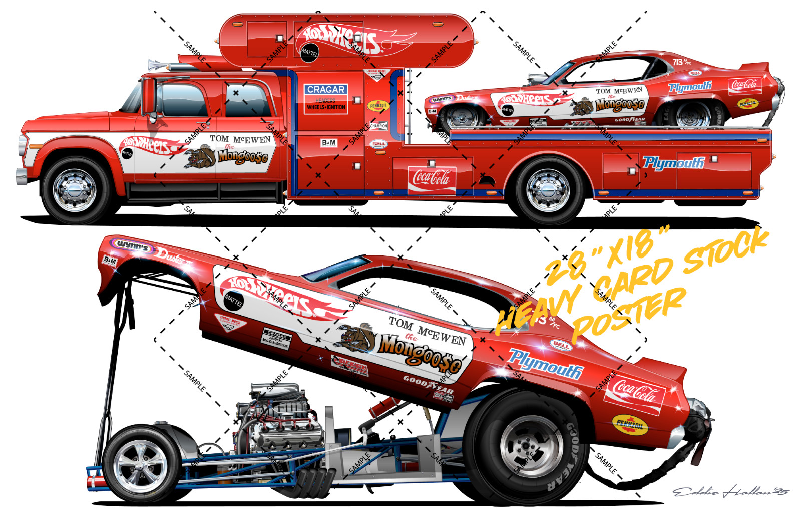 Set of 5 Snake & Mongoose I & II Funny Car & Hauler 28X18" Poster 022-026