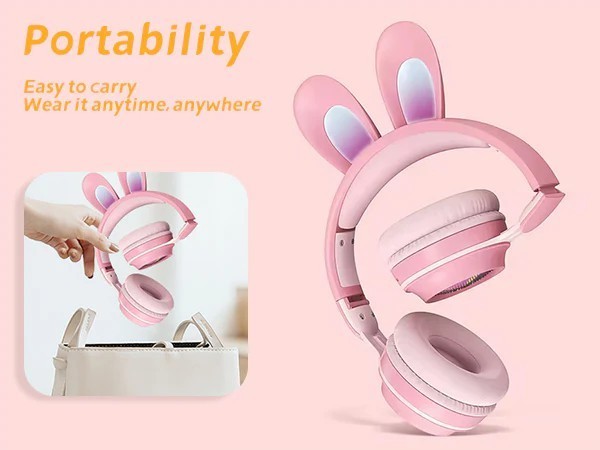 Rainbow Rabbit Luminous Wireless 5.0 Headphone-Pink