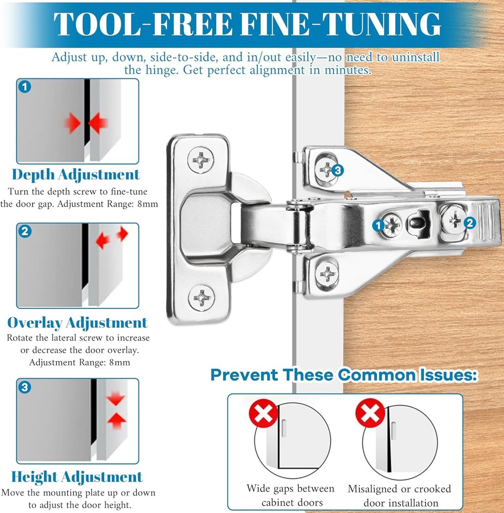 Overlay Buffer-Closing Cabinet Hinge—Adjustable Clip-On Concealed Cabinet Hinge