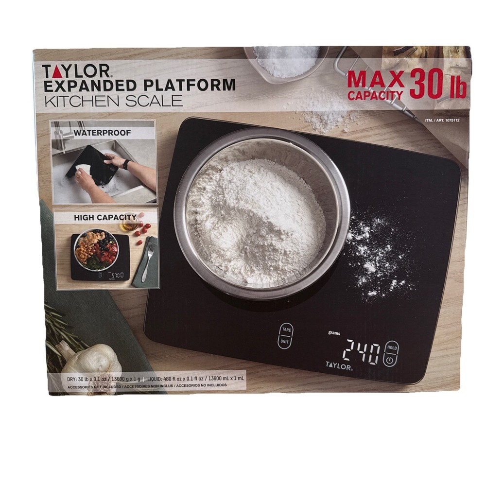 Taylor Waterproof Digital Kitchen Scale 30 lb Capacity Expanded Platform – New