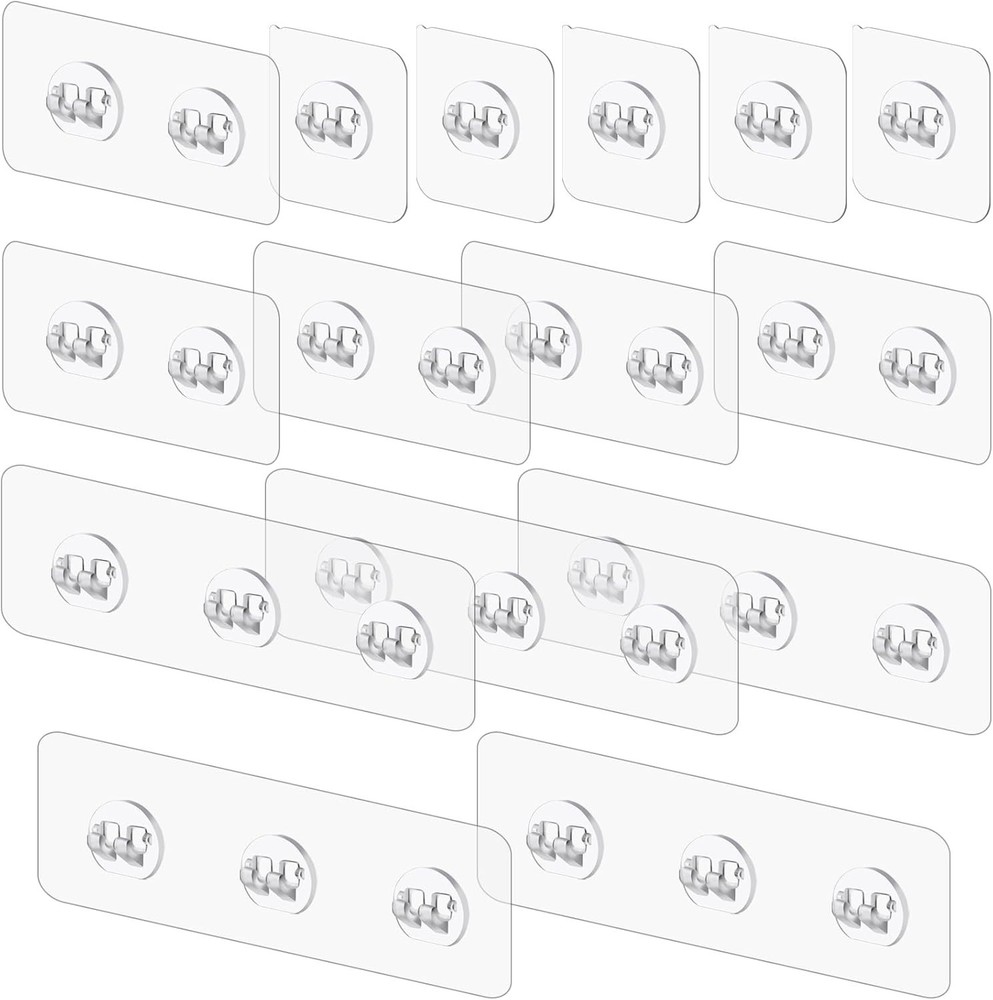 Clear Shower Shelf Adhesive Hooks - 15 Pack, Rust-Proof & Mildew Resistant
