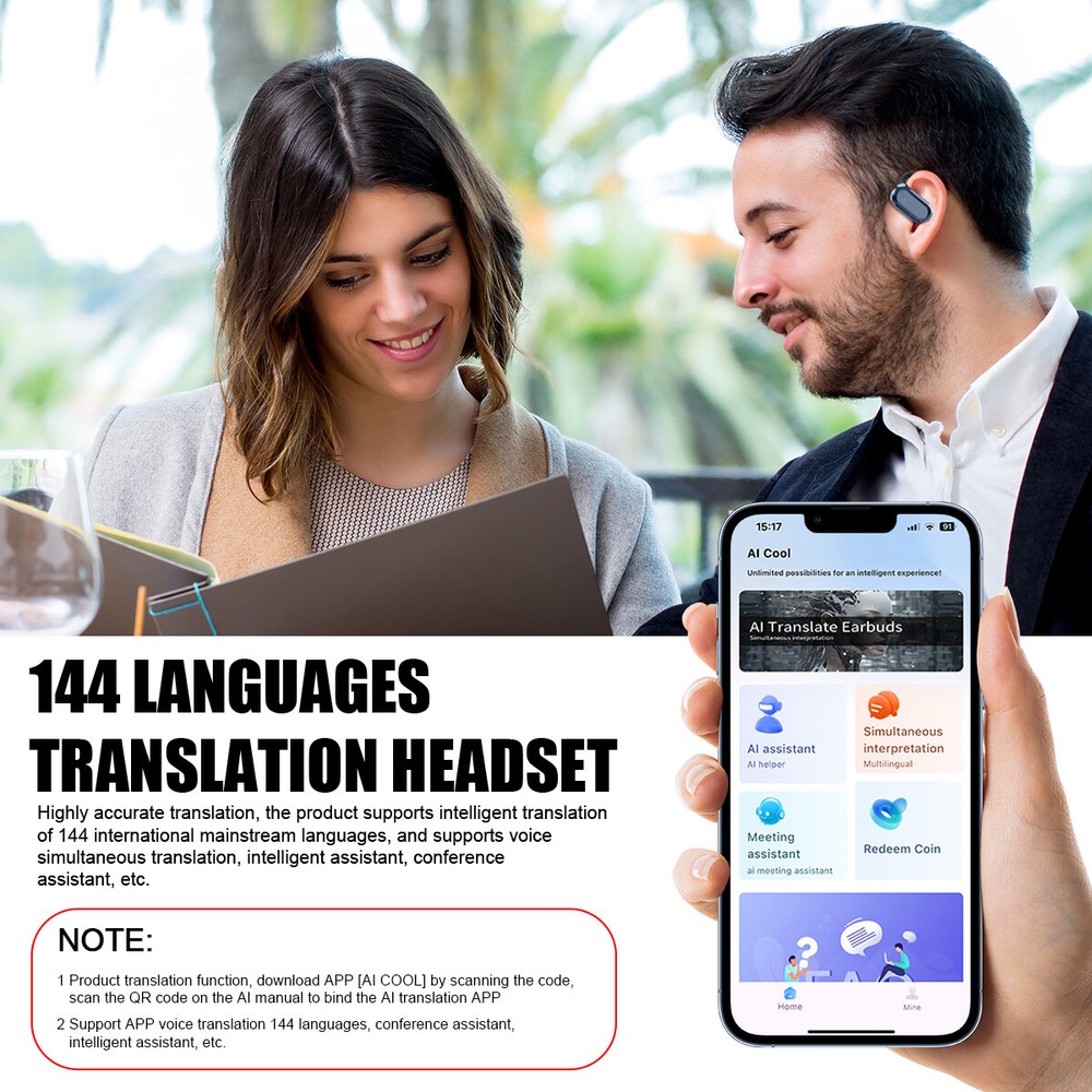 Bluetooth Wireless Earbuds Translator Earphones 144+ Languages LED Touchscreen