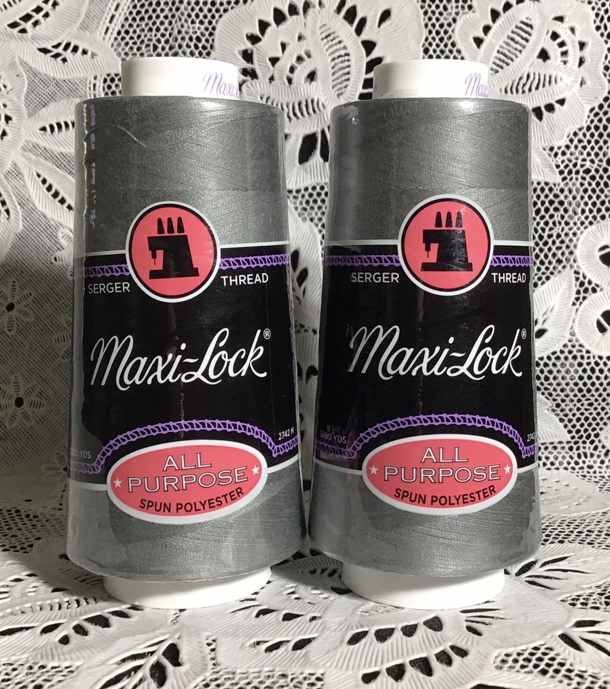 NEW 2 Gray maxi-lock 3000Yd spools 100% polyester overlock sewing thread TEX 27
