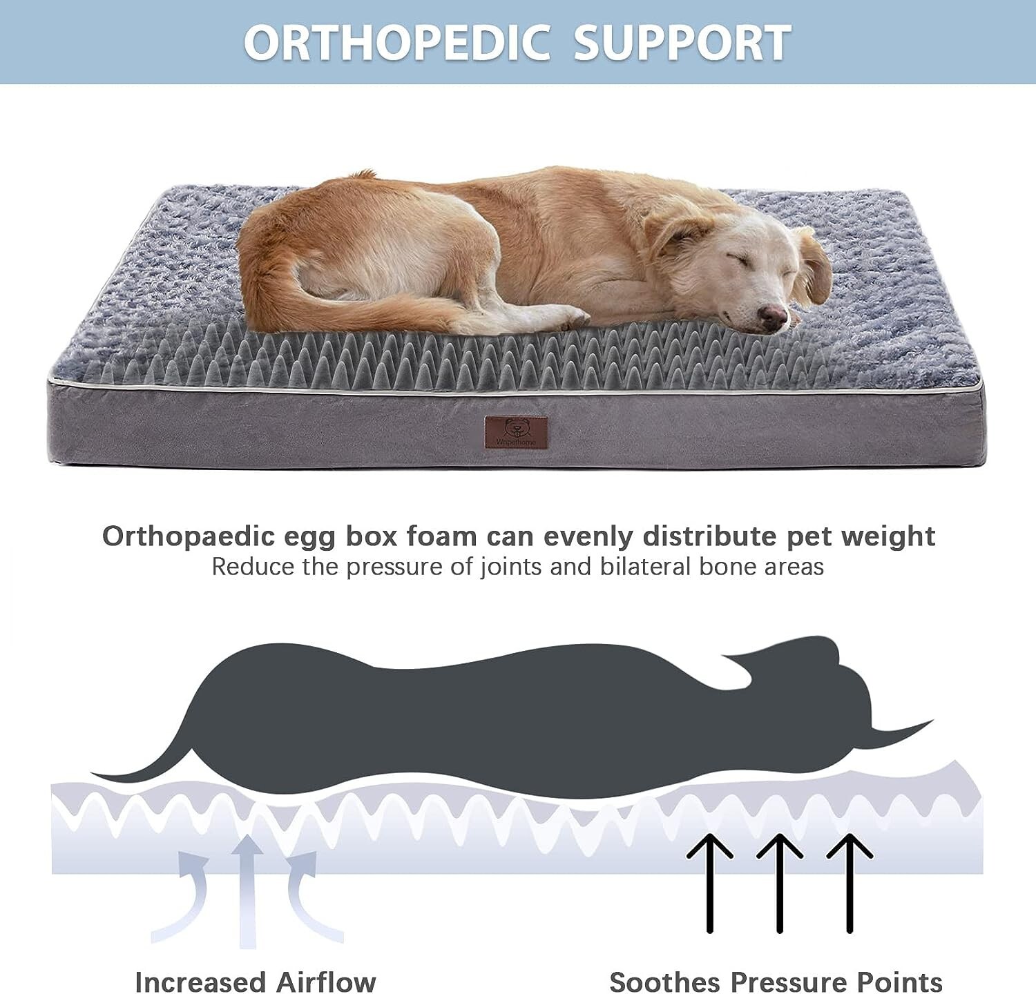Orthopedic X Large Dog Bed Chew Proof Dog Bed for Large 42 X 30 X 4 Inch Grey
