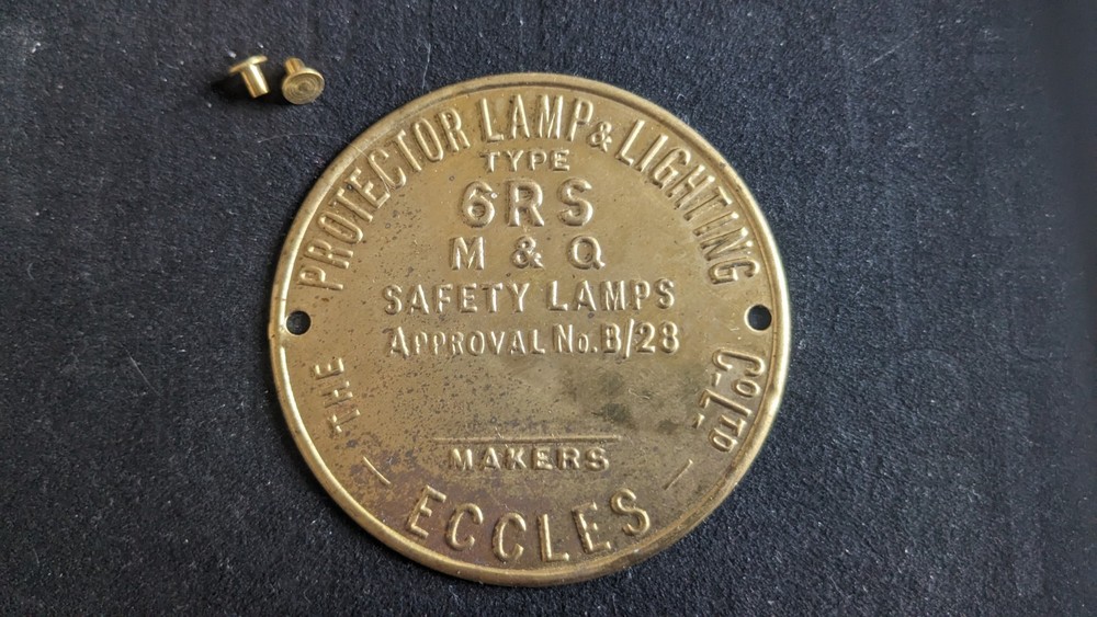 Replacement Protector Type 6RS Miners Lamp Badge Brass Inc Rivets