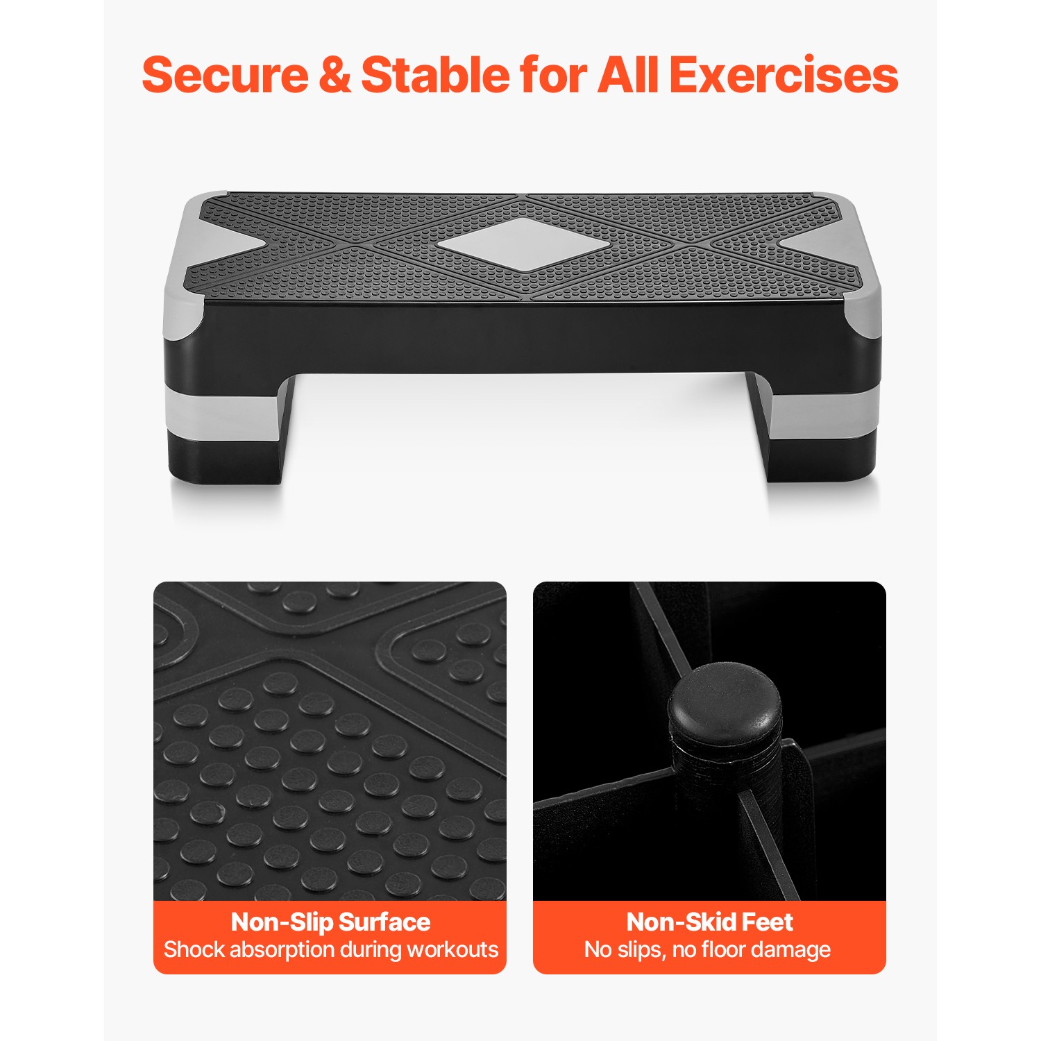 Aerobic Exercise Step Platform Height Adjustable Workout Stepper 4 Riser Gray