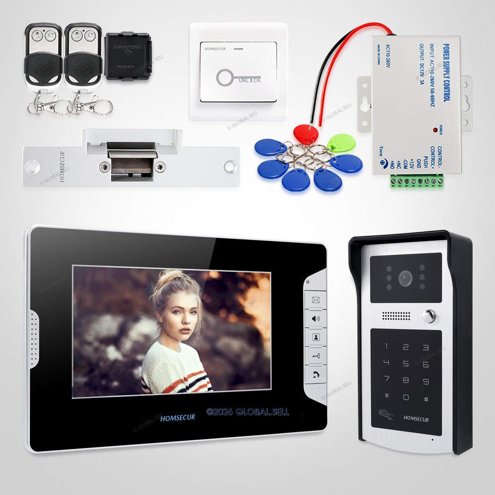 7inch Hands-free Video Door Entry Security Intercom with Keyfobs Password Keypad