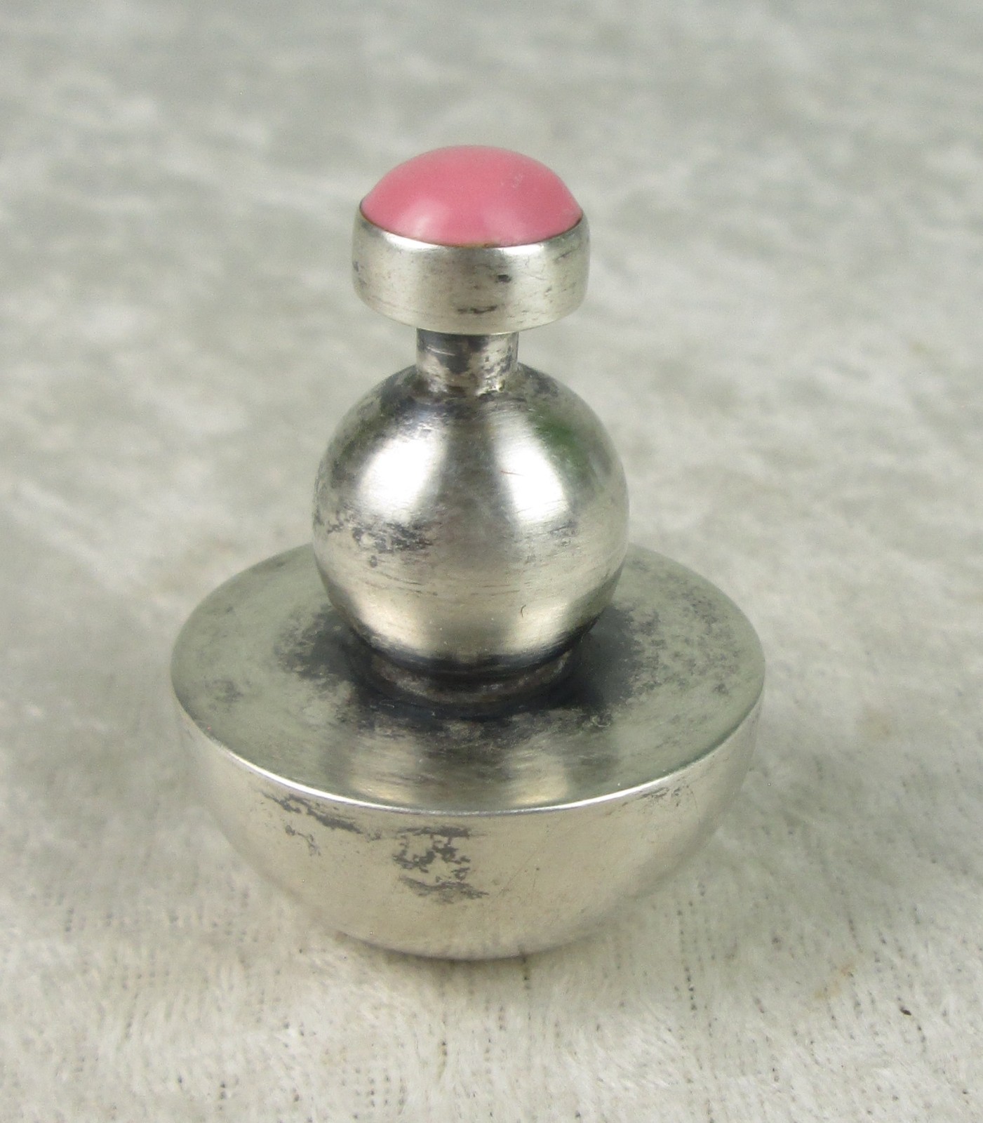 Sterling Silver Modernist Perfume Bottle Pink Stone Taxco Mexico Miniature