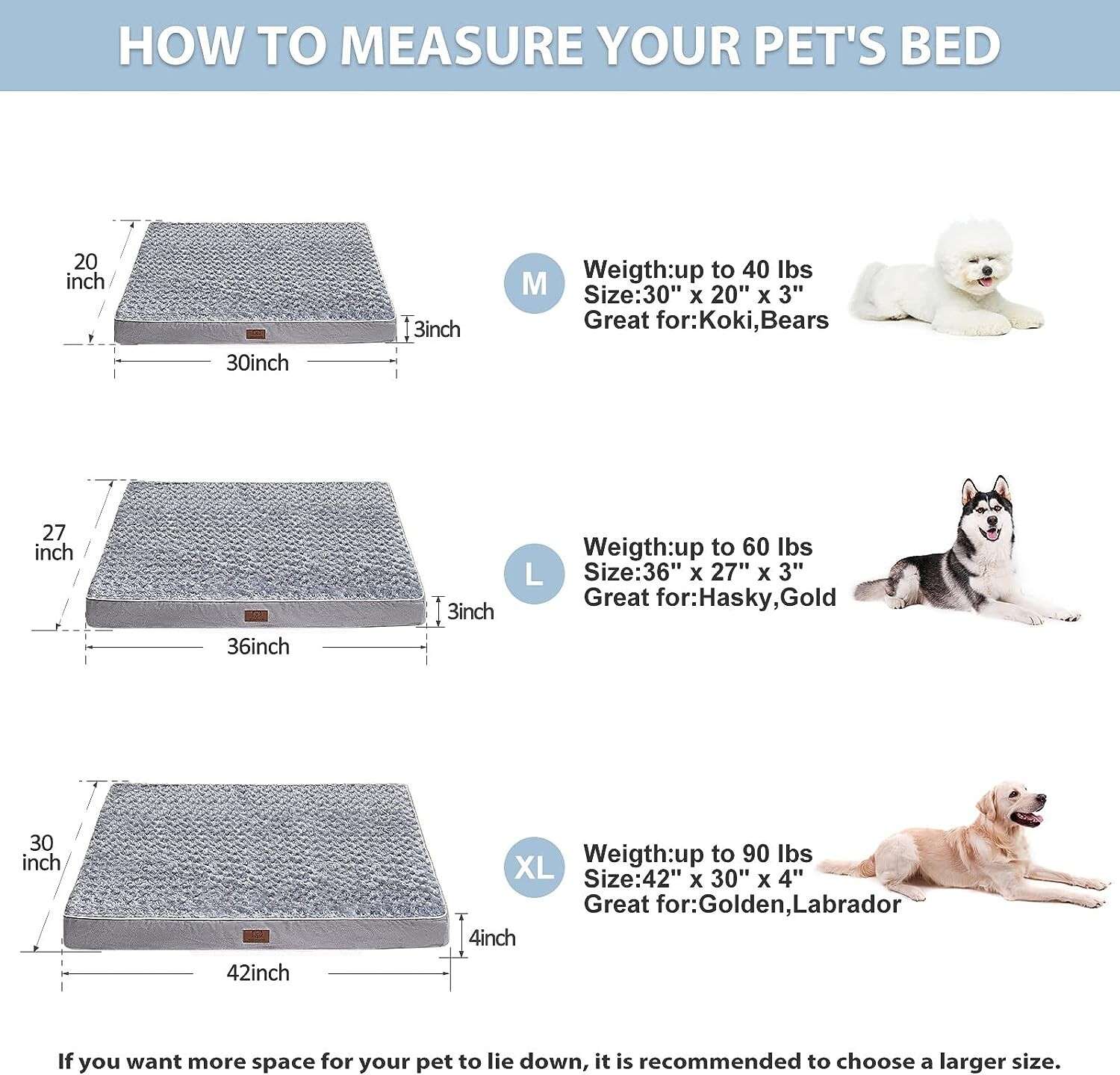 Orthopedic X Large Dog Bed Chew Proof Dog Bed for Large 42 X 30 X 4 Inch Grey