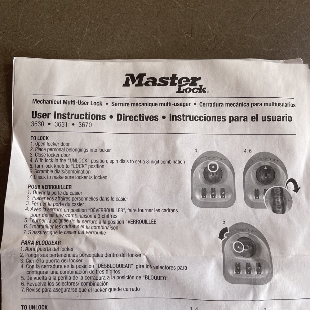 New! Master Lock 3-Digit Combination Deadbolt 3670 Multi-user Locker Lock