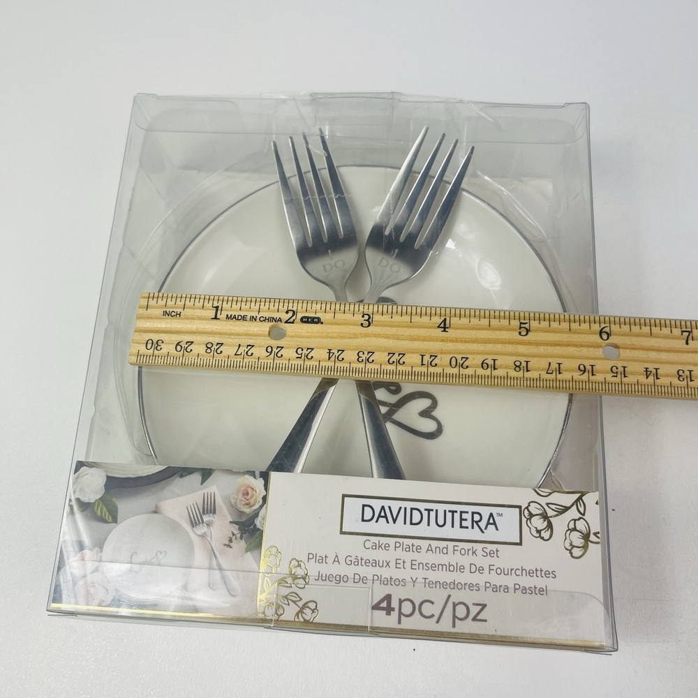 David Tutera Wedding Bride Groom Cake Plate Fork Set 4 PC
