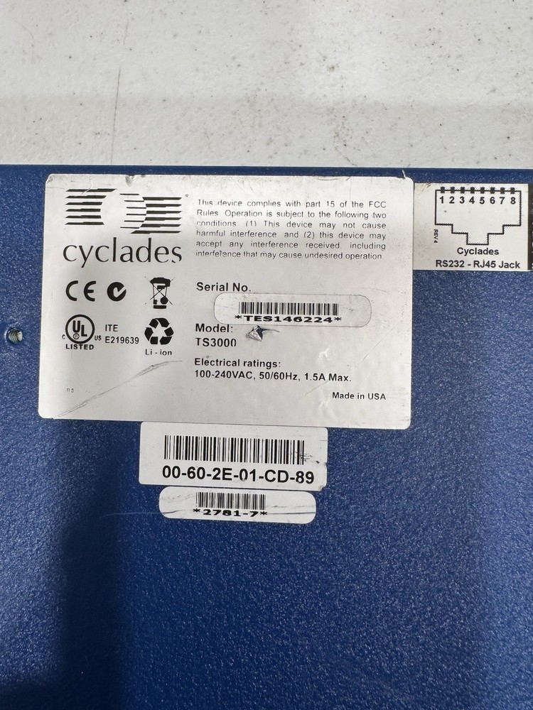 Cyclades TS3000 48-Port Console Server Rackmount UNTESTED As-Is