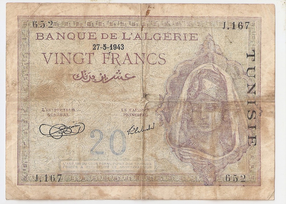 Tunisia 20 francs 27.5.1943