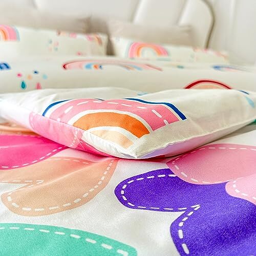 Lightweight Soft 3 Piece Rainbow Comforter Set with 2 Pillow Queen Multicolor