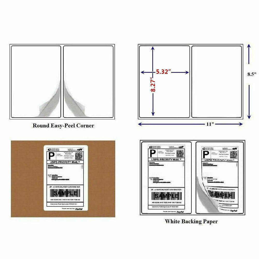 8.5" X 5.5" Rounded Corner Half Sheet Self Adhesive 200 Shipping Postage Labels