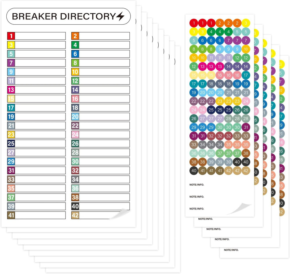 16 Sheets Breaker Panel Labels, Electrical Box Sticker Numbers Breaker Panel Lab