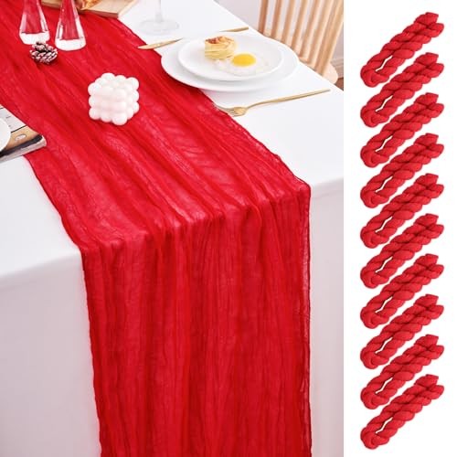 10 Pack Table Runner 120 Inch Cheesecloth Table Runner 10FT Rustic 21"x120" Red