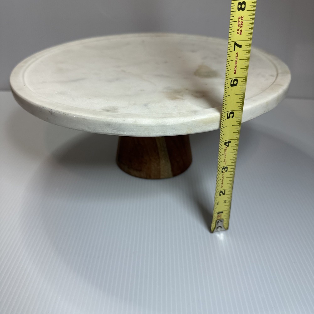 Marble & Wood Cake Stand 12” EUC