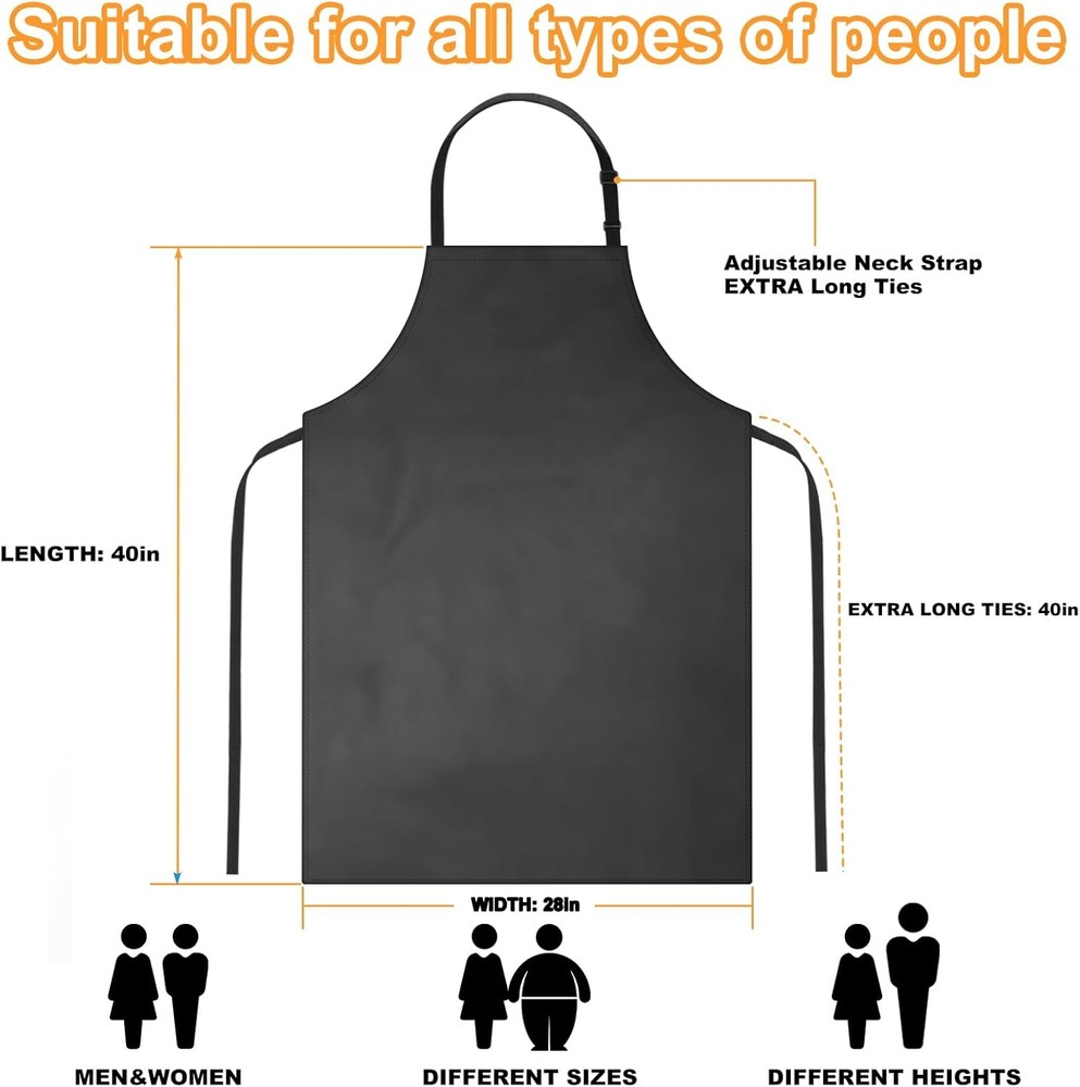 Gotega 4 Pack Waterproof Rubber PVC Apron Adjustable Dishwasher 4 Pack, Black