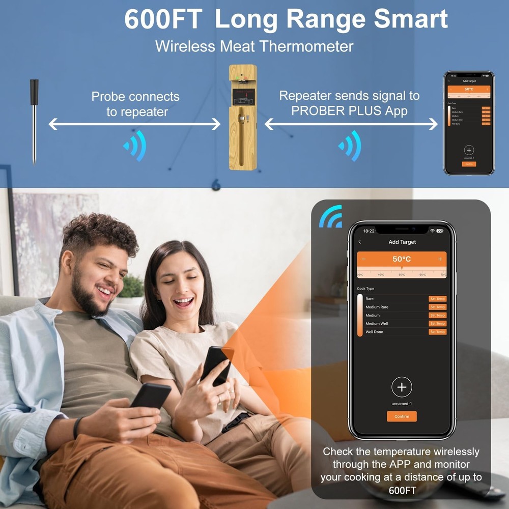 Wireless Meat Thermometer Bluetooth with Ceramic Probe: Waterproof Digital Ov...