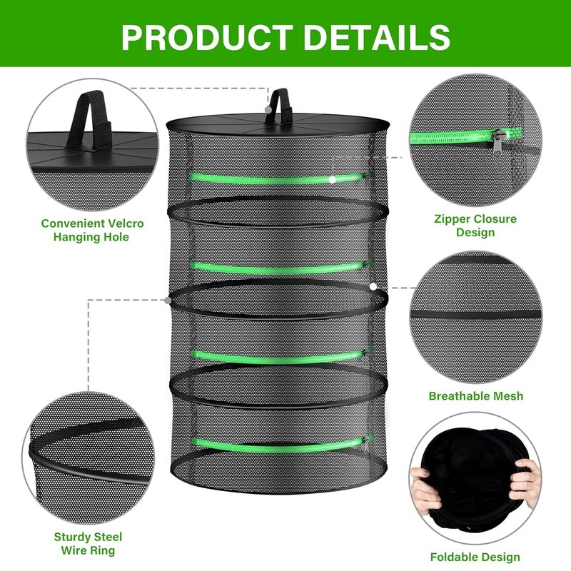 4 Layer Drying Rack Mesh Herbs Plants Vegetables Zippered Collapsible 24in New