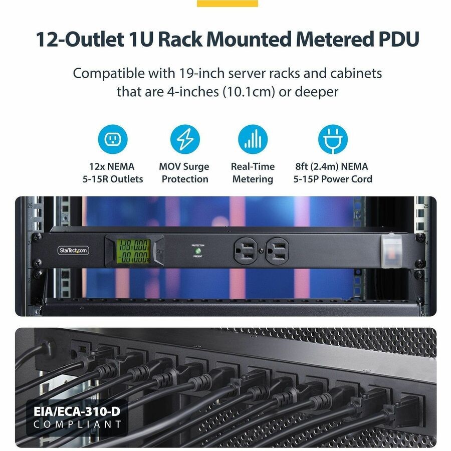 StarTech 12-Outlet Horizontal Rack Mount Metered PDU (12nm8rackmountpdu)