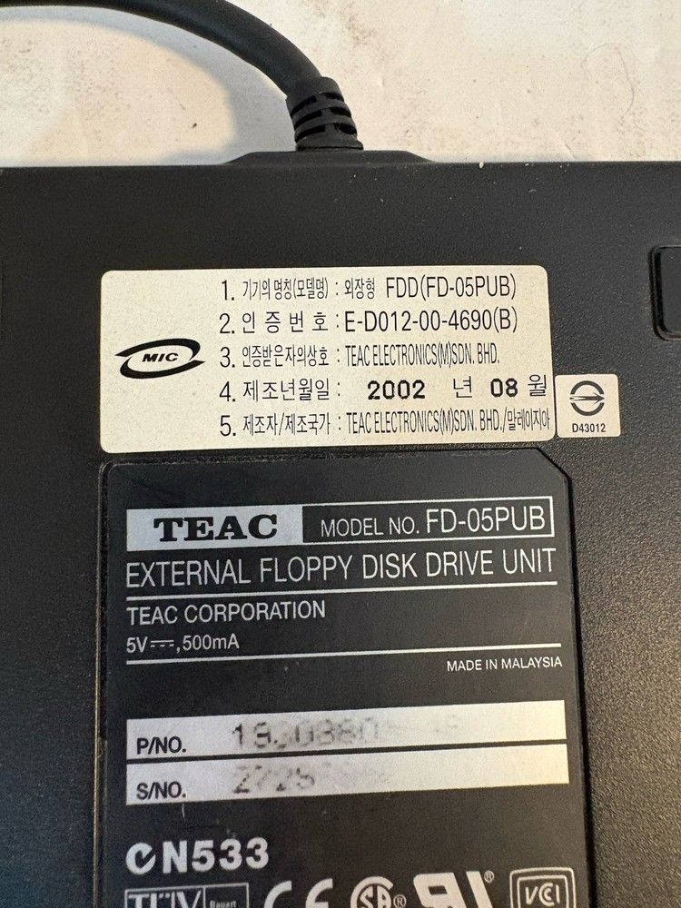 TEAC 3.5 Floppy Disk Drive Module External USB Model FD-05PUB