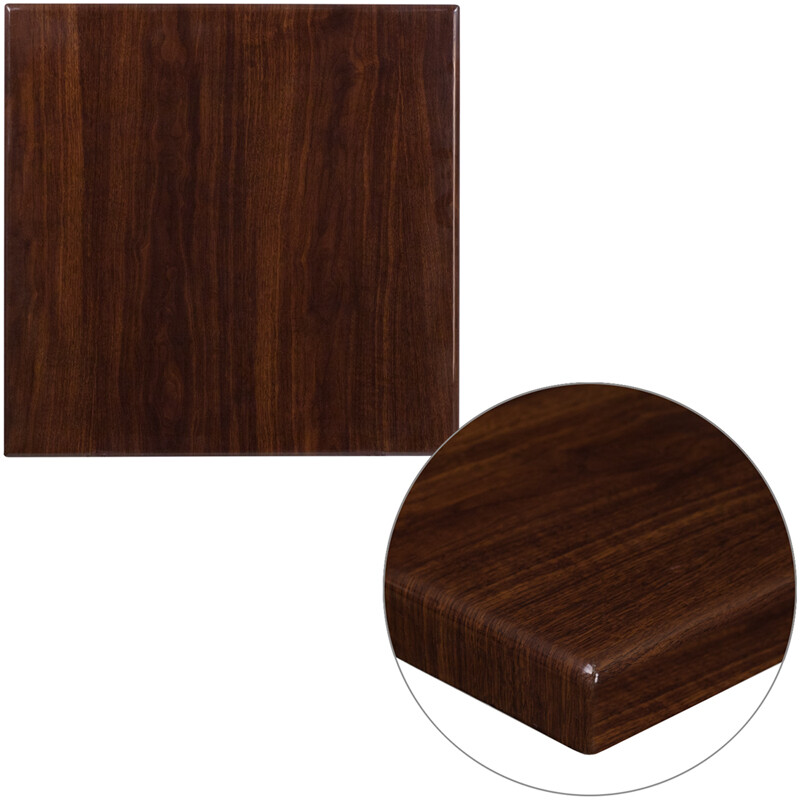 24'' Square Resin Restaurant Table Top in High-Gloss Walnut Finish