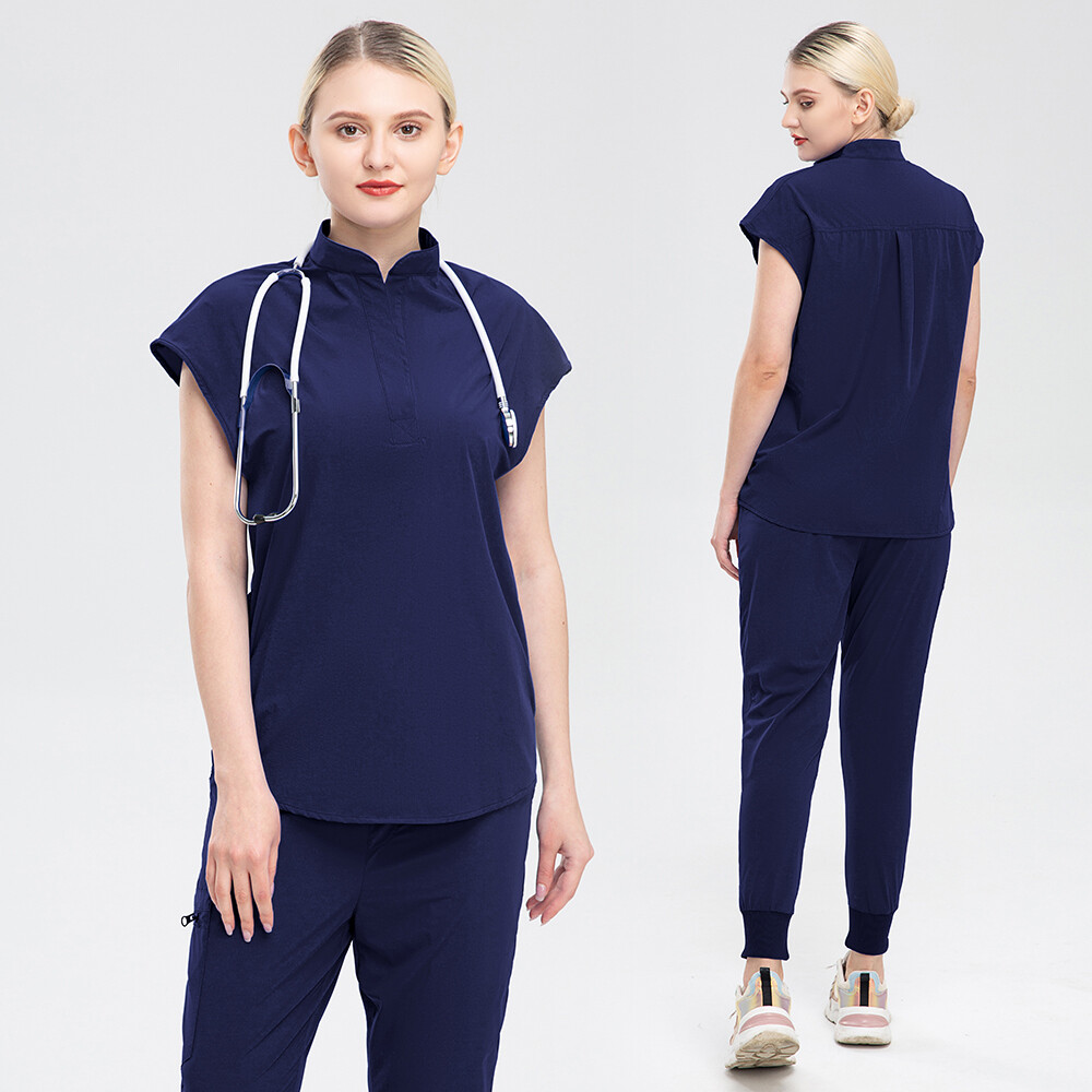 Women Scrub Sets Stretch Jogger Drawstring Pants Nurse Uniform Medical Workware