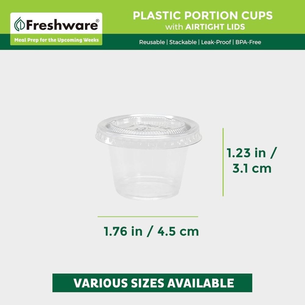 Disposable Plastic Portion Cups with Lids 1 Ounce 100 Sets Small Condiment