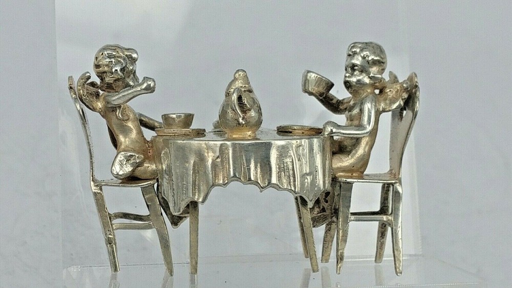 Victorian silver miniature Cherubs tea party dining table Berthold Muller 1898