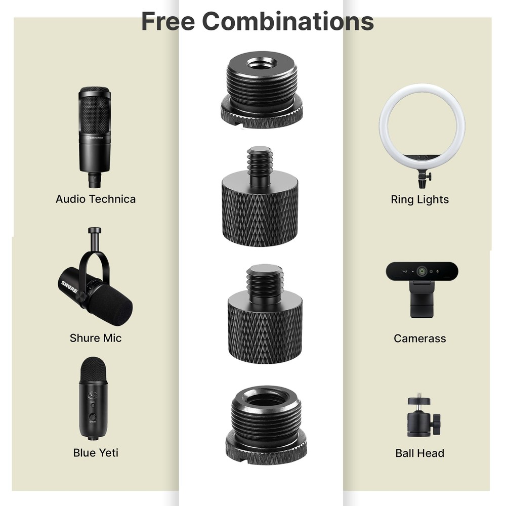 Microphone Stand Adapter Set 8 Pieces for Various Thread Sizes and Tripod Use