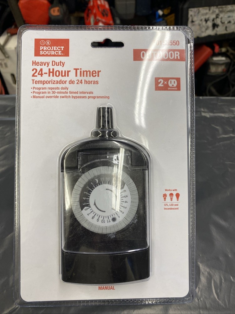 Project Source Outdoor Plug Timer 15A 24 Hr 2-Outlet Heavy Duty Light Controller