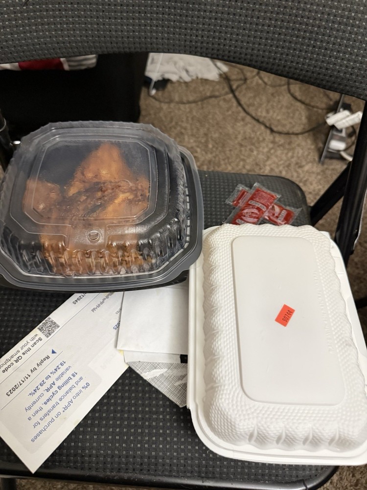 Cooked Meat Takeout in Containers with Condiment Packets