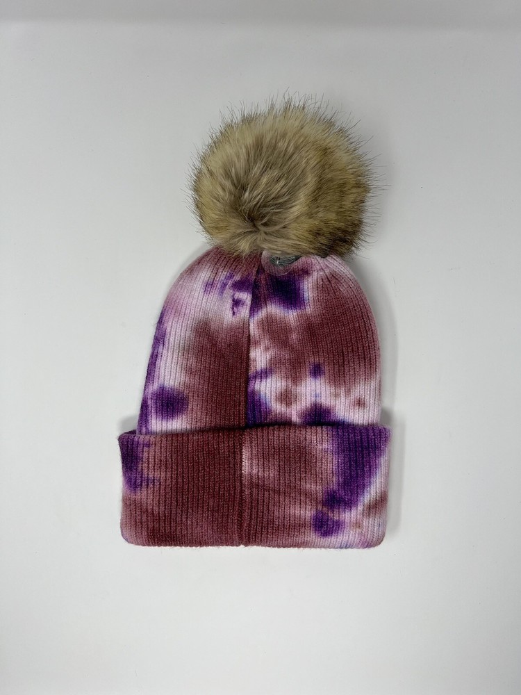 C.C Exclusives Tie-dye Pattern Knit Winter Warm Pull On Beanie Hat w/ Pompom NWT