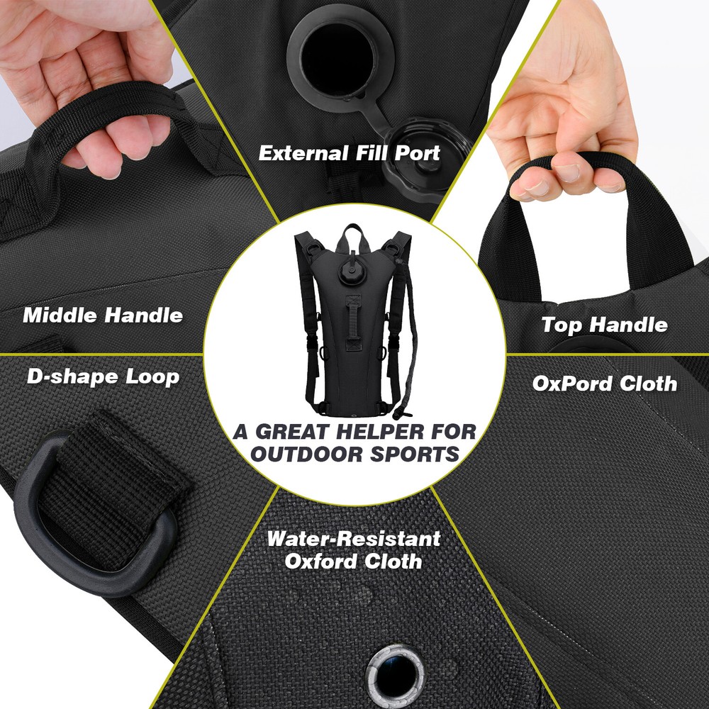 3L Hydration Pack with Water Bladder, Backpack for Hands-Free Drinking & Hiking