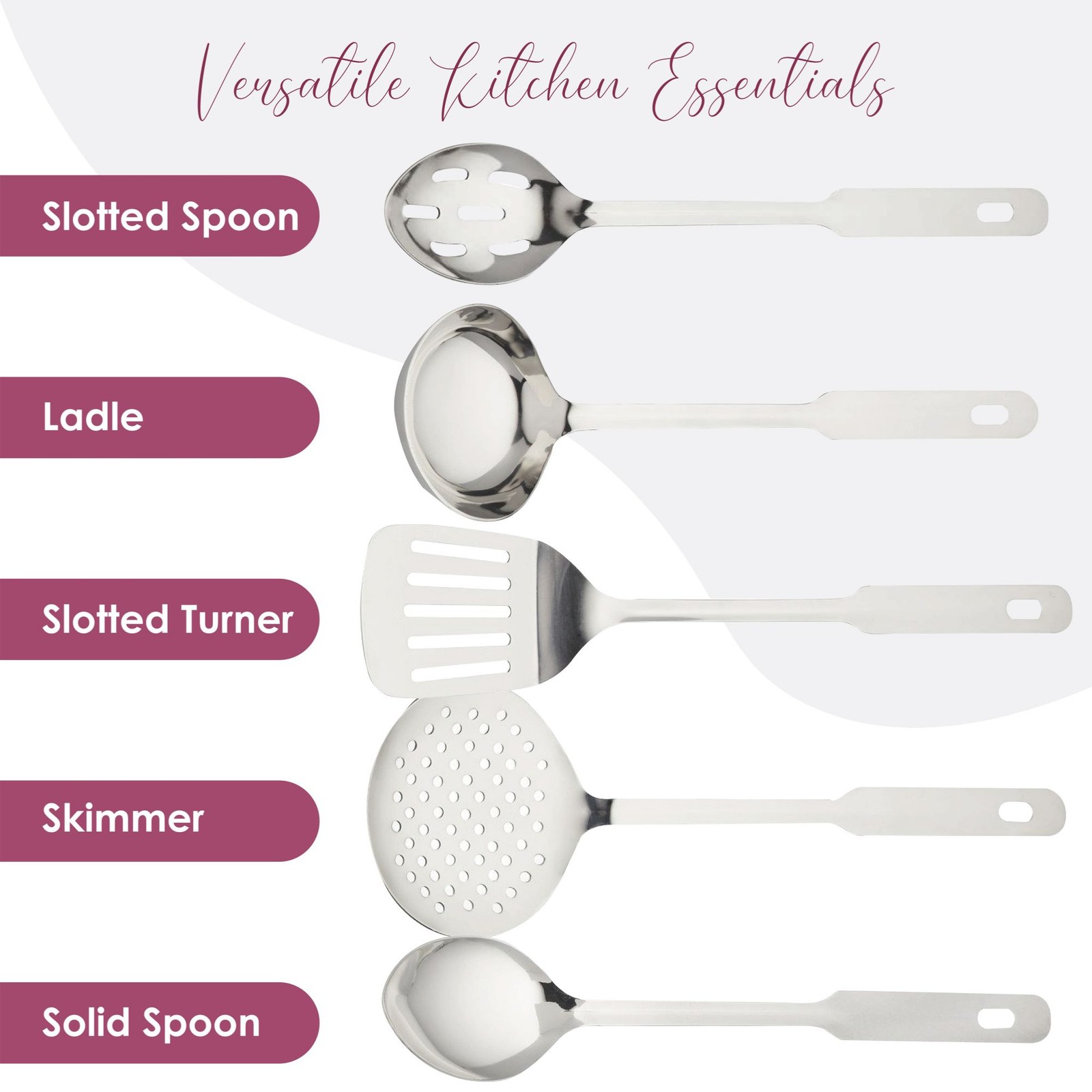 Amco Everyday Utensil Set (5-Piece) - Stainless Steel & Heat Resistant