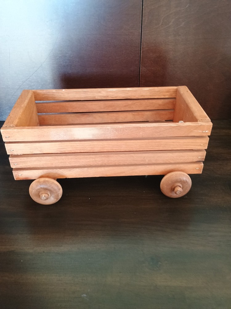 Vintage Wooden Pull Toy Wagon with Wheels and String