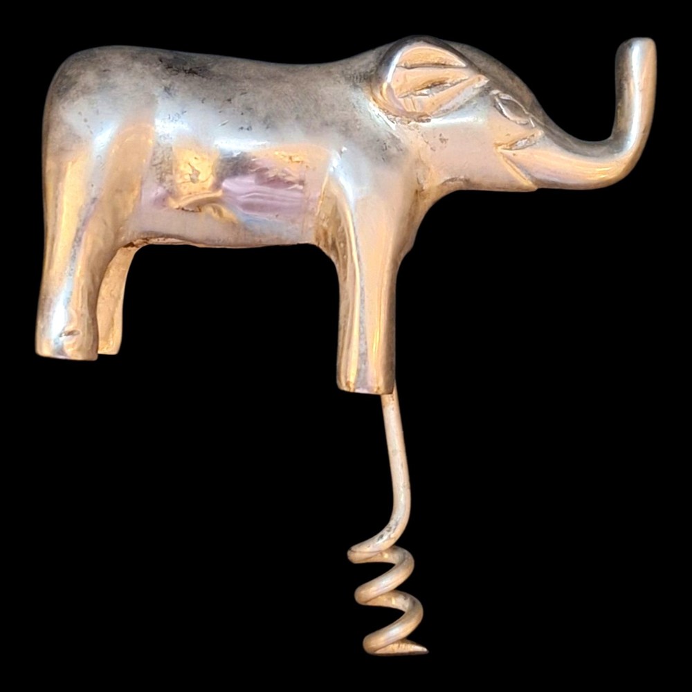 Vintage Elephant Figural CORKSCREW Silverplate Republicans Political Bar Ware