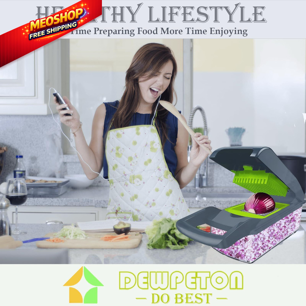 Vegetable Chopper Dicer with Container | Cheese Grater 8 Blades, Gray