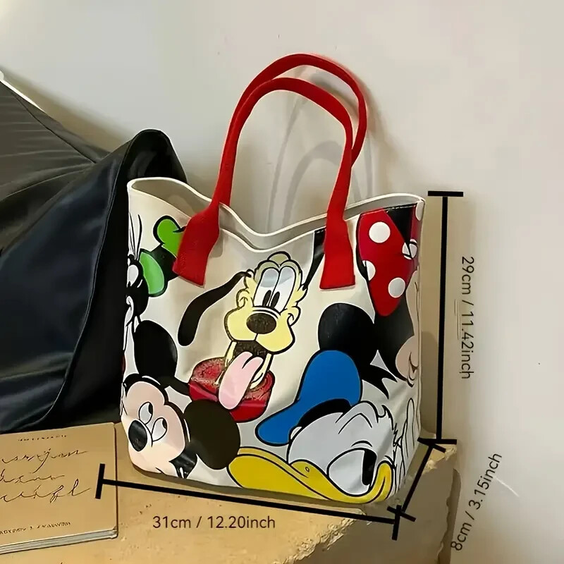 Disney Tote Bag With Zipper-Mickey,Pluto,Donald Goofy,Minnie-Canvas Red