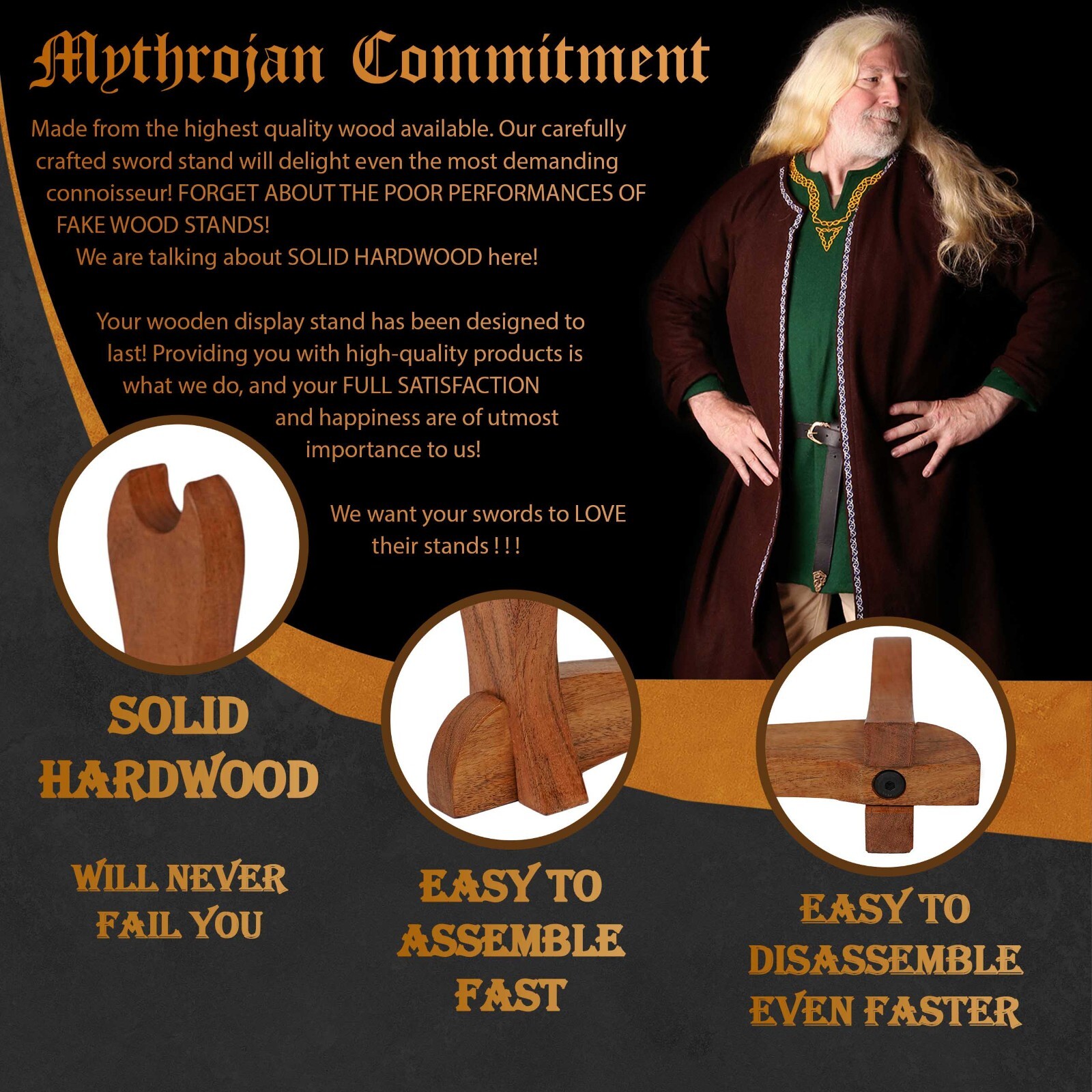 Medieval Sword Stand Solid Wood Horizontal Display Rack for Katana - 1 Tier Rack