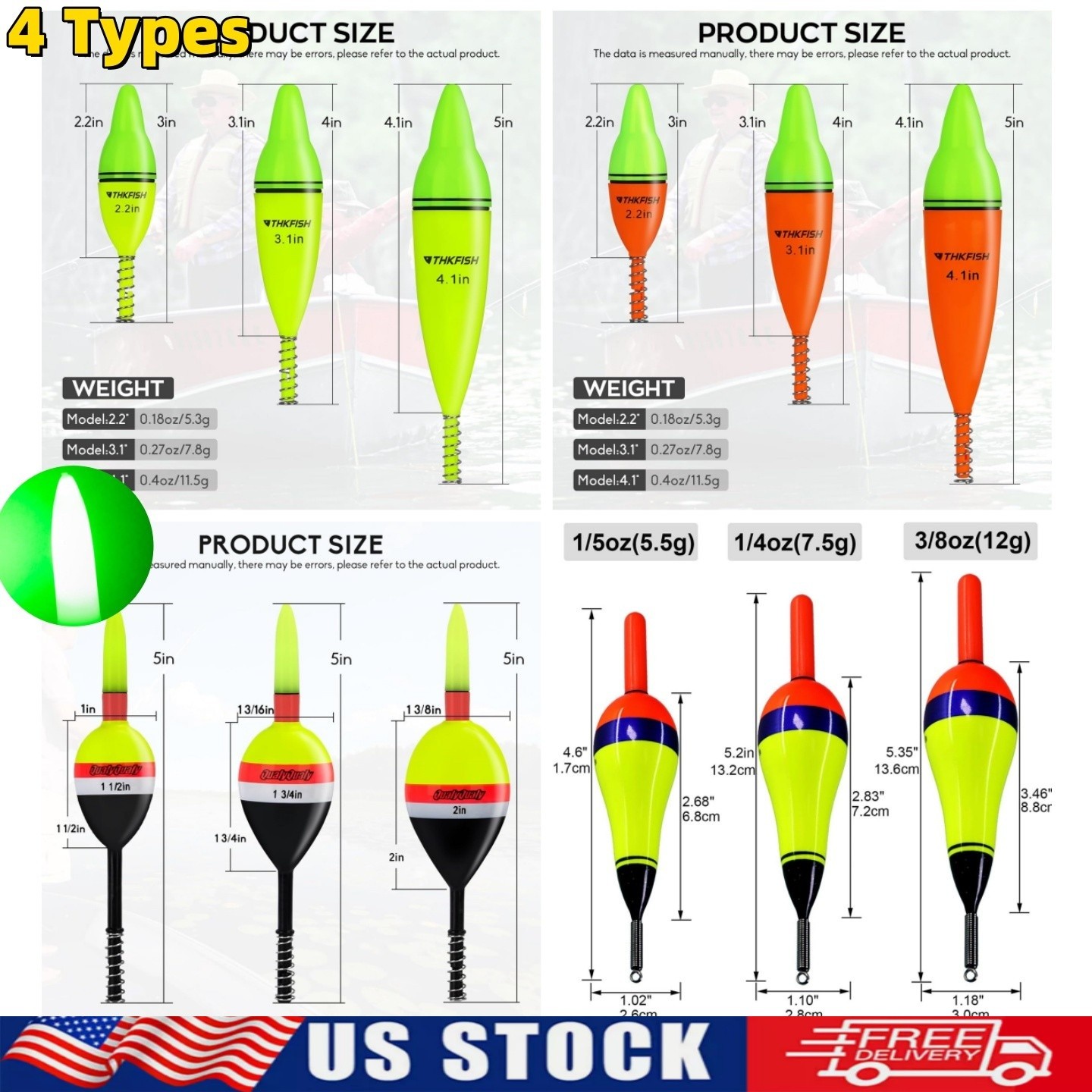 4pcs Lighted Fishing Bobbers Fishing Floats and Bobbers Night Fishing Light Up