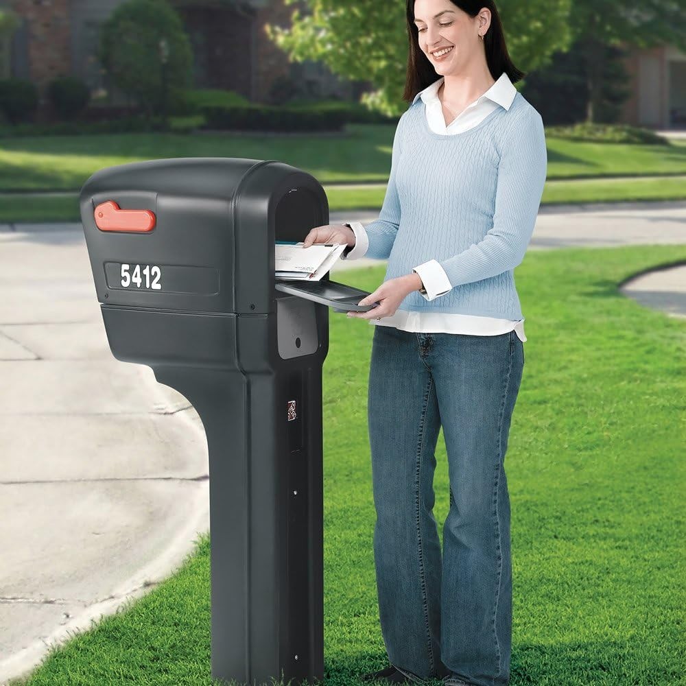 MailMaster Plus Weather-Resistant Mailbox & Post - Large Durable Plastic, Black