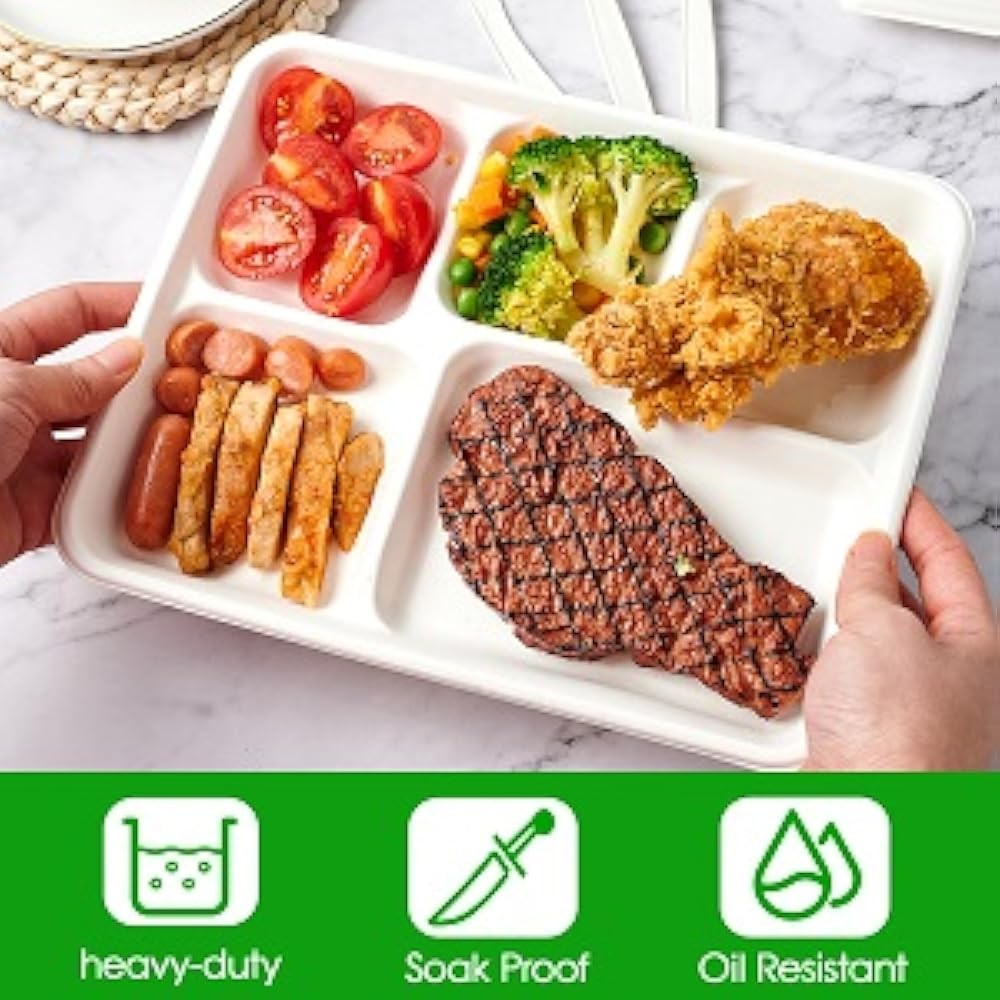 postable 5 partment Plates, Disposable Paper Plates,