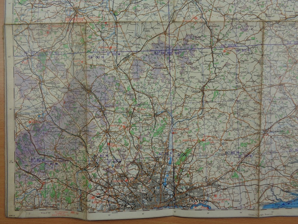 WW2 RAF FIGHTER PILOT'S map entitled "EASTERN COUNTIES (SOUTH)"