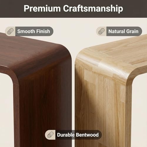 C Shaped End Table for Couch - Wooden Sofa Side Table, Slide Under Walnut