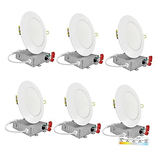 6 Pack 3 Inch Ultra-Thin LED Recessed Lighting, Selectable